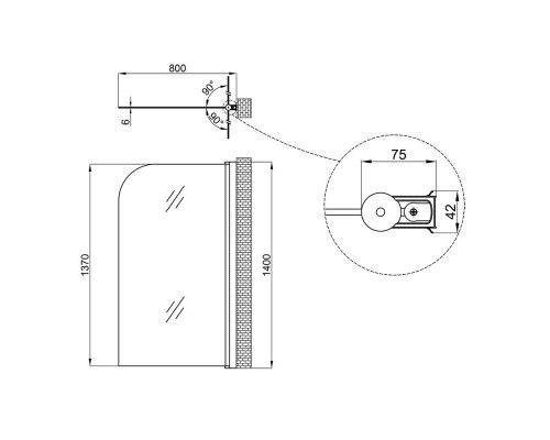 Штора на ванну Lidz Brama SS80x140R.CRM.FR скло Frost 6 мм, права