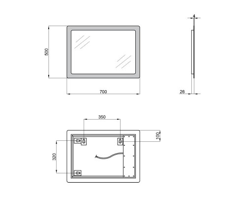 Дзеркало 500х700 Qtap Aquarius з LED-підсвічуванням, Reverse QT217814198120W