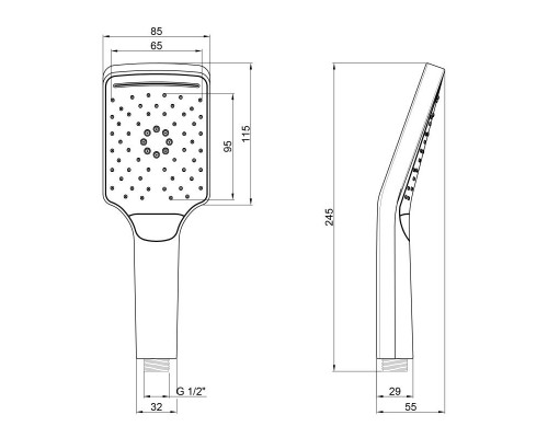 Qtap Лейка для ручного душа  Ruční A086N3KCC Лейка прямоуг. 115х85мм 3 реж.