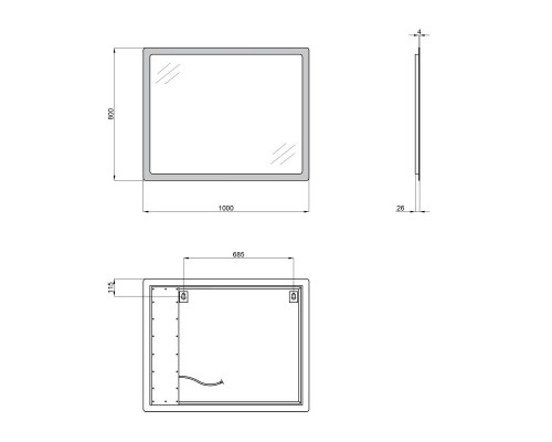 Дзеркало 1000х800 Qtap Aquarius з LED-підсвічуванням QT217850702W