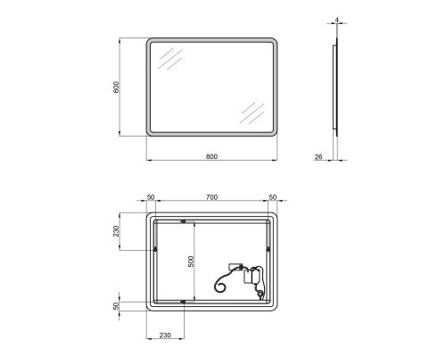 Дзеркало 600x800 Qtap Tern з LED-підсвічуванням, Reverse QT177814276080W