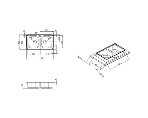 Кухонна мийка з двома чашами Qtap 7843-B 0,8 мм Micro Decor (QT7843BMICDEC08)
