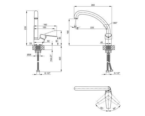 Змішувач для кухні Lidz (CRM) 40 87 008F-3