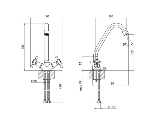 Змішувач для кухні Lidz (CRM) Mayfair 16 272F-1