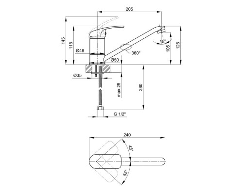 Змішувач для кухні Lidz (CRM) Mars 81 002 250 мм