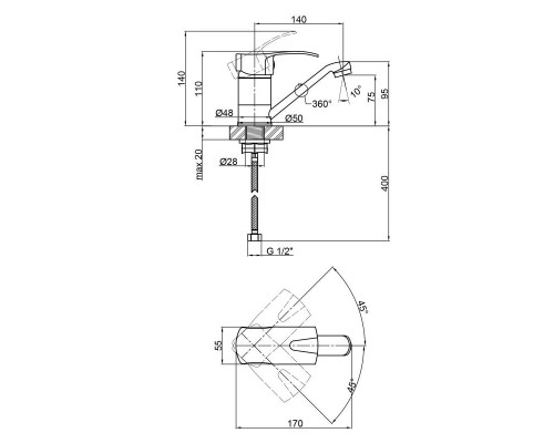 Змішувач для кухні Lidz (CRM) 41 86 003M 150 мм