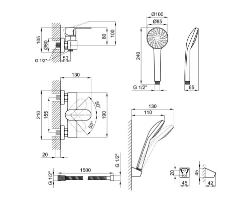 Змішувач для душу Lidz (CRM) 24 49 010