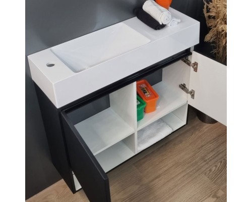 FANCY MARBLE Шафа підвісна з умивальником зі штучного каменю   Itaka 800 + Trill (чорний матовий) Itaka-282
