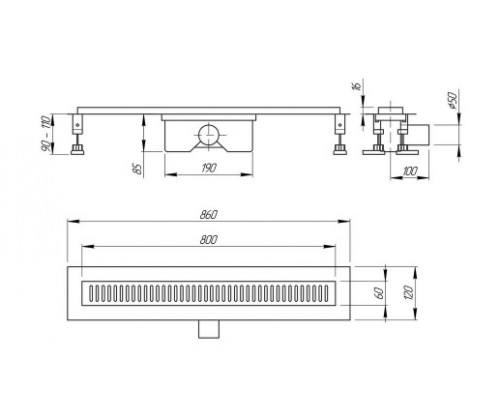 Трап Qtap Hydro лінійний з нержавіючою решіткою 800х60 CRM