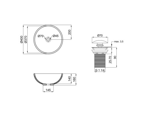 Раковина-чаша Qtap Owl 400х400х155 White з донним клапаном QT1911K53W