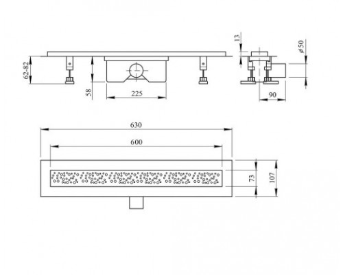 Qtap Трап  Dry FC304-600 линейный с сухим затвором и нержавеющей решеткой 600х73