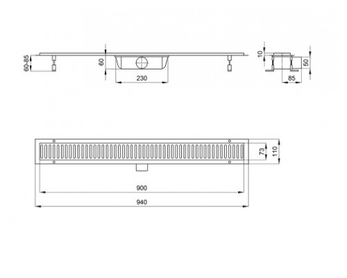 Трап Qtap Dry FC304-900 лінійний з сухим закривом та нержавіючою решіткою 900х73