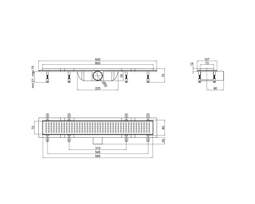 Трап Qtap Dry FB304-600 лінійний з сухим закривом та нержавіючою решіткою 600х73