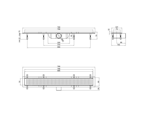 Трап Qtap Dry FB304-700 лінійний з сухим закривом та нержавіючою решіткою 700х73