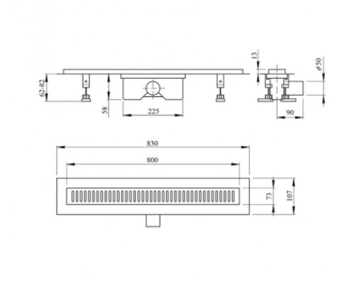 Трап Qtap Dry FB304-800 лінійний з сухим закривом та нержавіючою решіткою 800х73