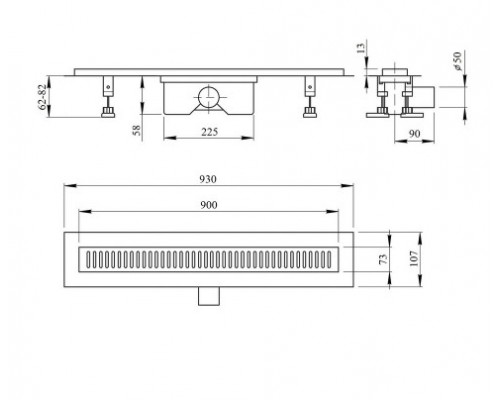 Трап Qtap Dry FB304-900 лінійний з сухим закривом та нержавіючою решіткою 900х73
