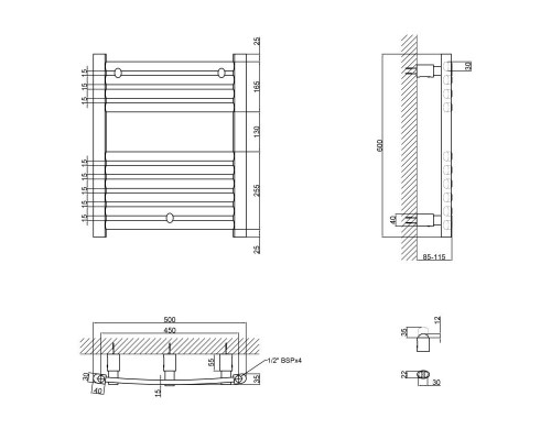 Сушарка рушників водяна Qtap Dias (SIL) P10 600x500 HY