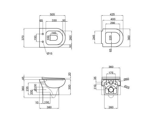 знято-Унітаз підвісний Qtap Lark безобідковий з сідінням Soft-close QT0331159W