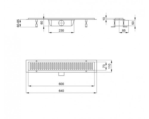 Трап Qtap Dry FA304-600 лінійний з сухим закривом та нержавіючою решіткою 600х73