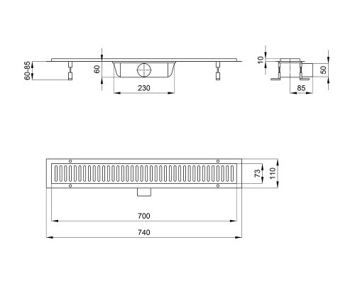 Трап Qtap Dry FA304-700 лінійний з сухим закривом та нержавіючою решіткою 700х73