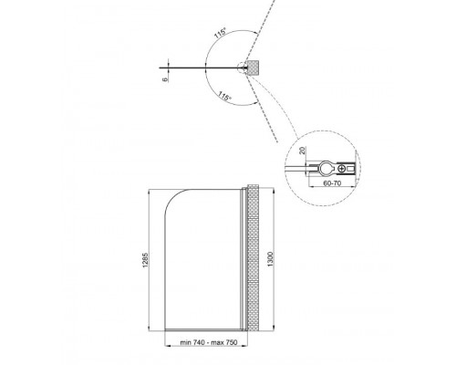 Штора на ванну Qtap Standard CRM407513APR скло Pear 6 мм, 75х130 см, права