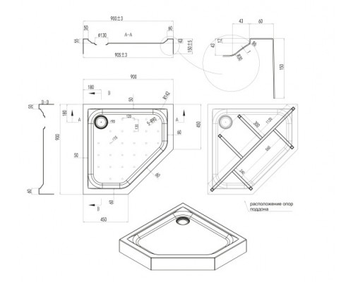 Душовий піддон Qtap Leoscorp 309915 90х90 см + сифон
