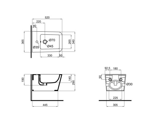 Біде підвісне Qtap Crow 520х360х290 White QT05555370W