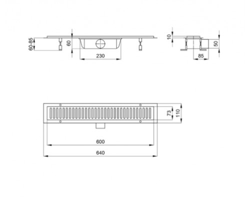 Трап Qtap Dry FF304-600MBLA лінійний з сухим закривом та нержавіючою решіткою 600х73