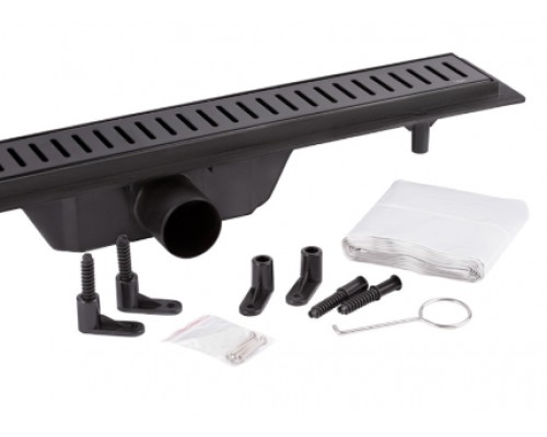 Трап Qtap Dry FF304-800MBLA лінійний з сухим закривом та нержавіючою решіткою 800х73