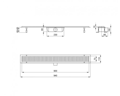 Трап Qtap Dry FF304-900MBLA лінійний з сухим закривом та нержавіючою решіткою 900х73
