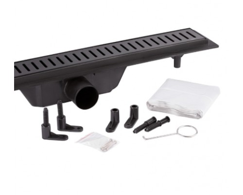 Трап Qtap Dry FF304-900MBLA лінійний з сухим закривом та нержавіючою решіткою 900х73