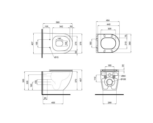Унітаз підвісний Qtap Robin безобідковий з сидінням Soft-close QT13332141ERMB
