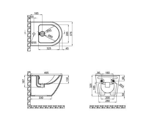Біде підвісне Qtap Robin 495х370х325 White QT1355046FW