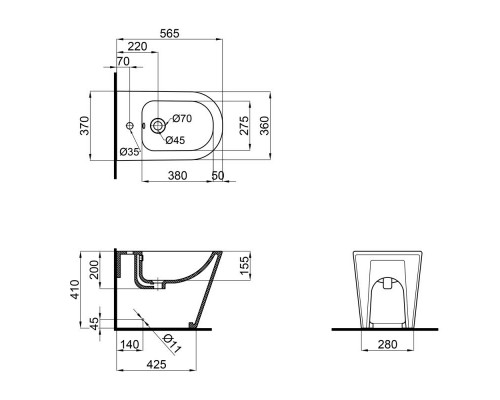 Біде підлогове Qtap Stork 560х360х410 White QT15443378W
