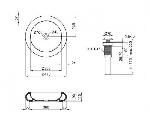 Раковина-чаша Qtap Robin 460460x100 White з донним клапаном QT13113062W