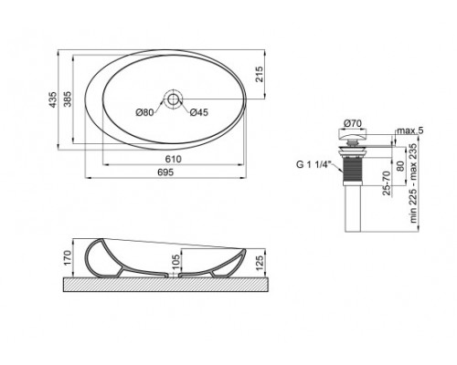 Раковина-чаша Qtap Leo 690x435x180 White з донним клапаном QT11111094W