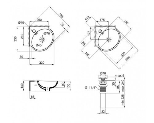 Раковина Qtap Leo 390x365x130 White з донним клапаном QT11115010W