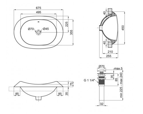 Раковина Qtap Leo 660x425x250 White з донним клапаном QT11114032W