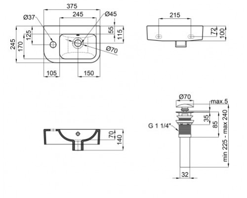 Раковина Qtap Tern 375х245х135 White з донним клапаном QT171110100LW
