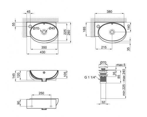 Раковина Qtap Leo 430x290x140 White з донним клапаном QT11115011LW