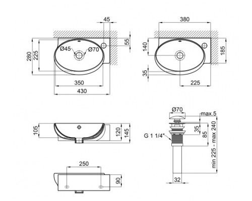 Раковина Qtap Leo 430x290x140 White з донним клапаном QT11115011RW
