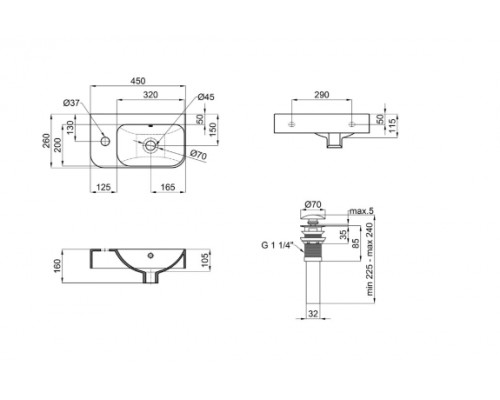Раковина Qtap Tern 450х260х155 White з донним клапаном QT17115117LW