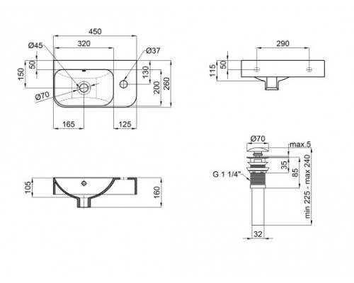 Раковина Qtap Tern 450х260х155 White з донним клапаном QT17115117RW