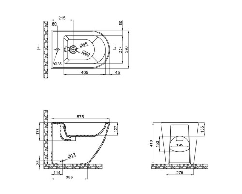 Біде підлогове Qtap Robin 565x360x405 Matt black QT13442141CMB