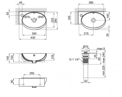 Qtap Раковина  Leo с донным клапаном QT11115011W