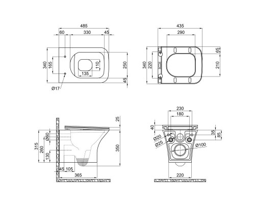 Унітаз підвісний Qtap Presto безобідковий з сідінням Soft-close QT24332615EW (480х340х350)