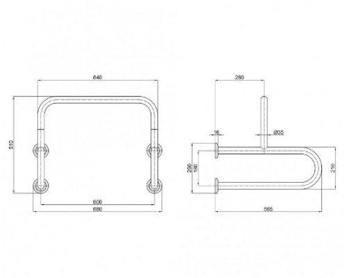 Поручень подвійний для пуссуара Qtap Freedom 600x520 Chrome QT229188CHR