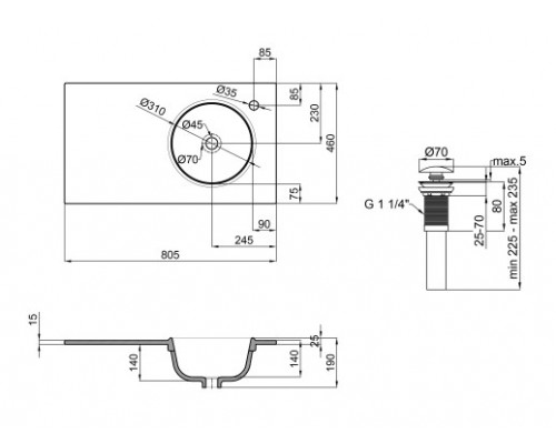 Раковина Qtap Virgo 800х460х300 White з донним клапаном QT1811FL8130ARRW
