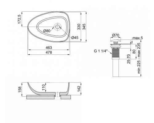 Раковина-чаша Qtap Leo 400x350x160 Matt black з донним клапаном QT1111A053MB