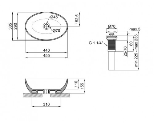 Раковина-чаша Qtap Leo 450х305х160 White з донним клапаном QT1111A052W